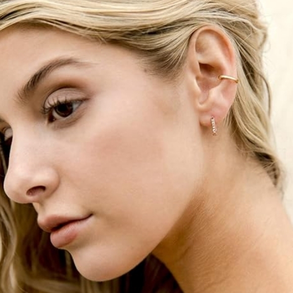 14K Gold Plated Round Huggie Ear Cuff Clip On Earrings Yellow Gold - Picture 2 of 6